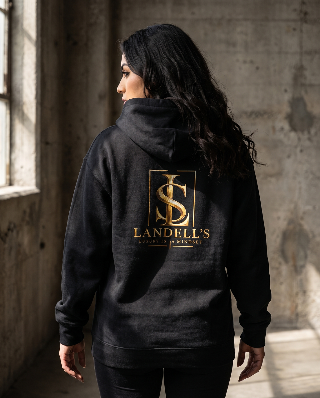 Landells Good Energy Hoodie, back view on model