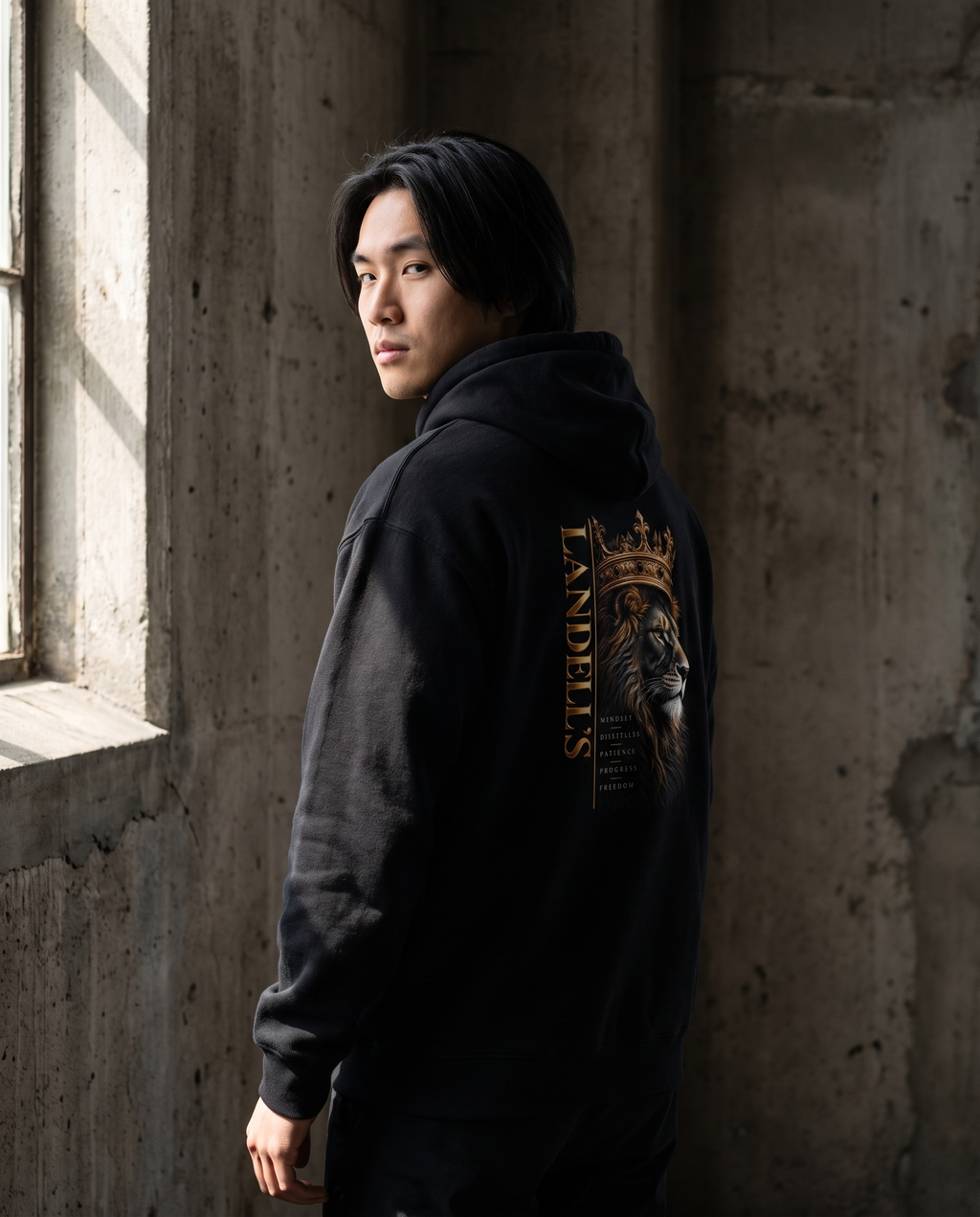 Landells Better Hoodie, back view on model