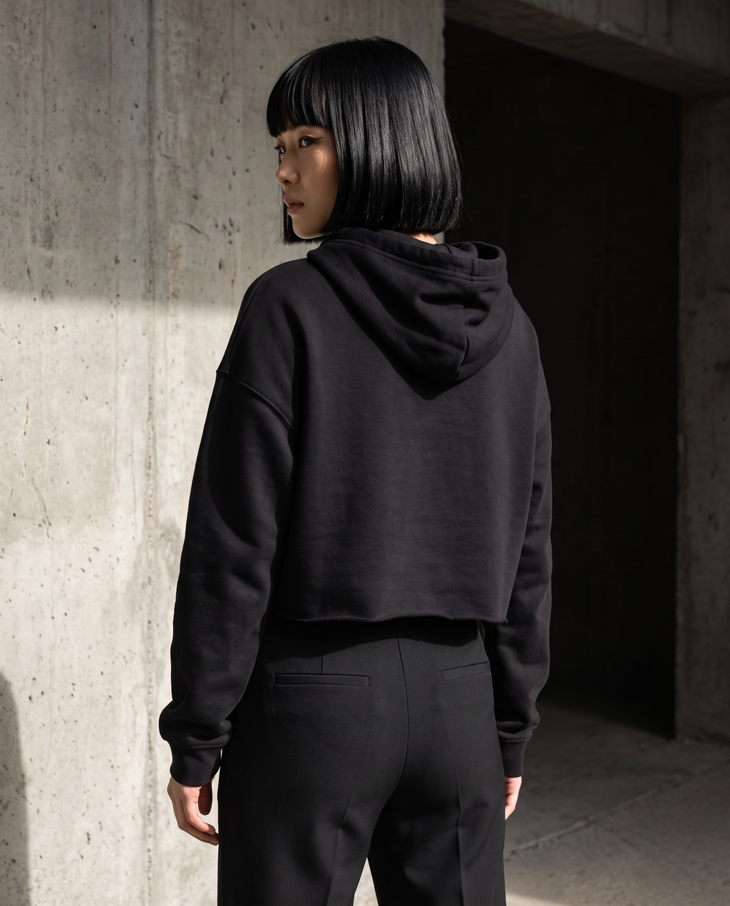 Landells Make Progress Crop Hoodie, back view on model