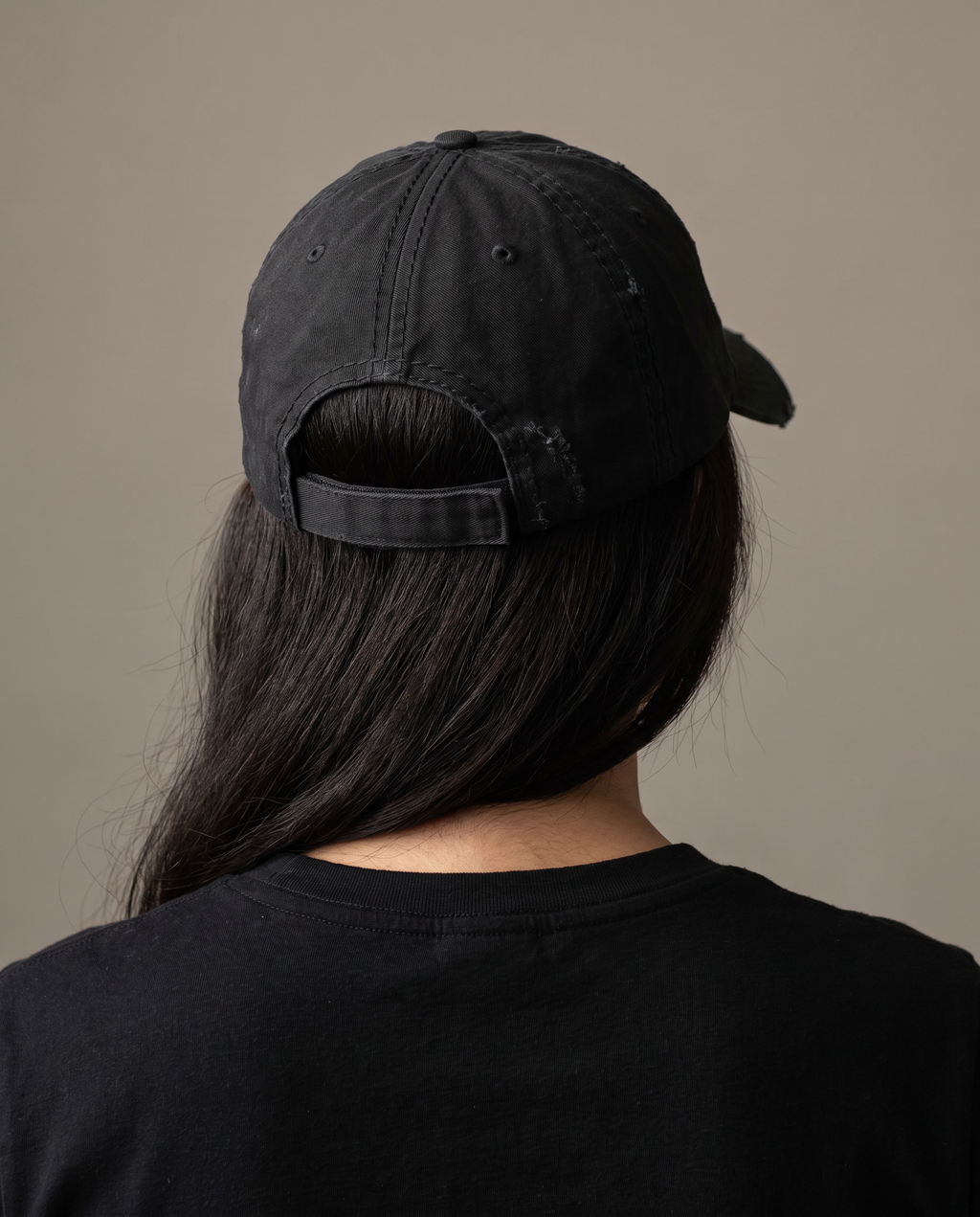 Worn Cap in black back view