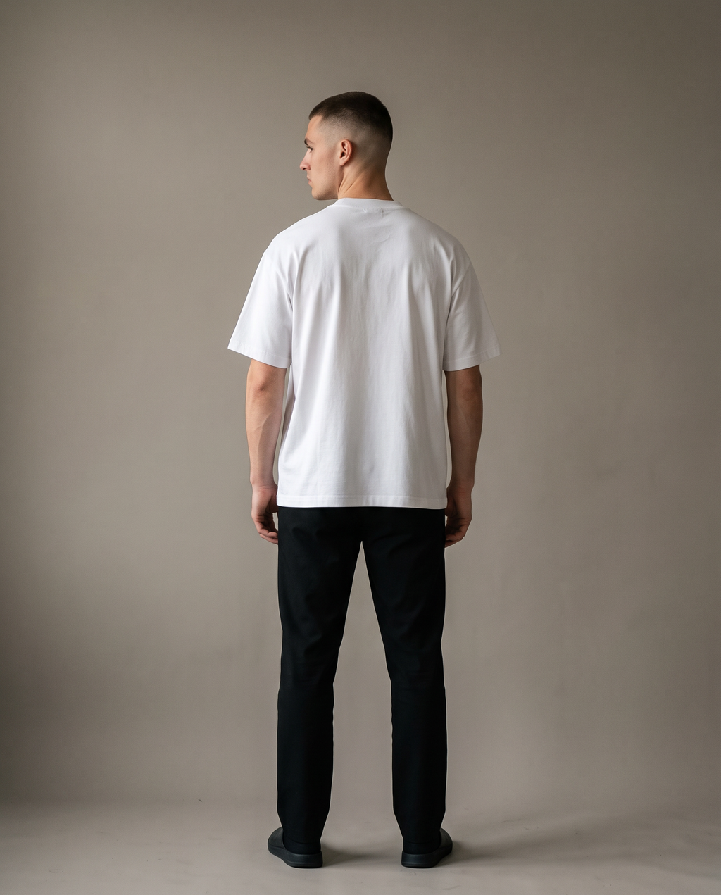 Back view of the Landells Box Tee on model