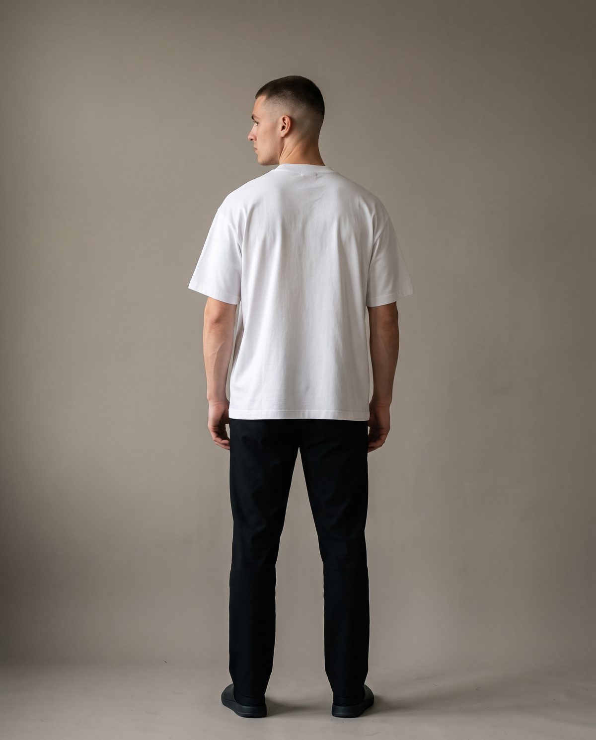 Back view of the Landells Box Tee on model